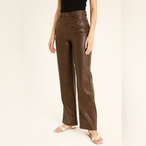 Garage Brown Faux Leather Straight-Leg Pants P/S